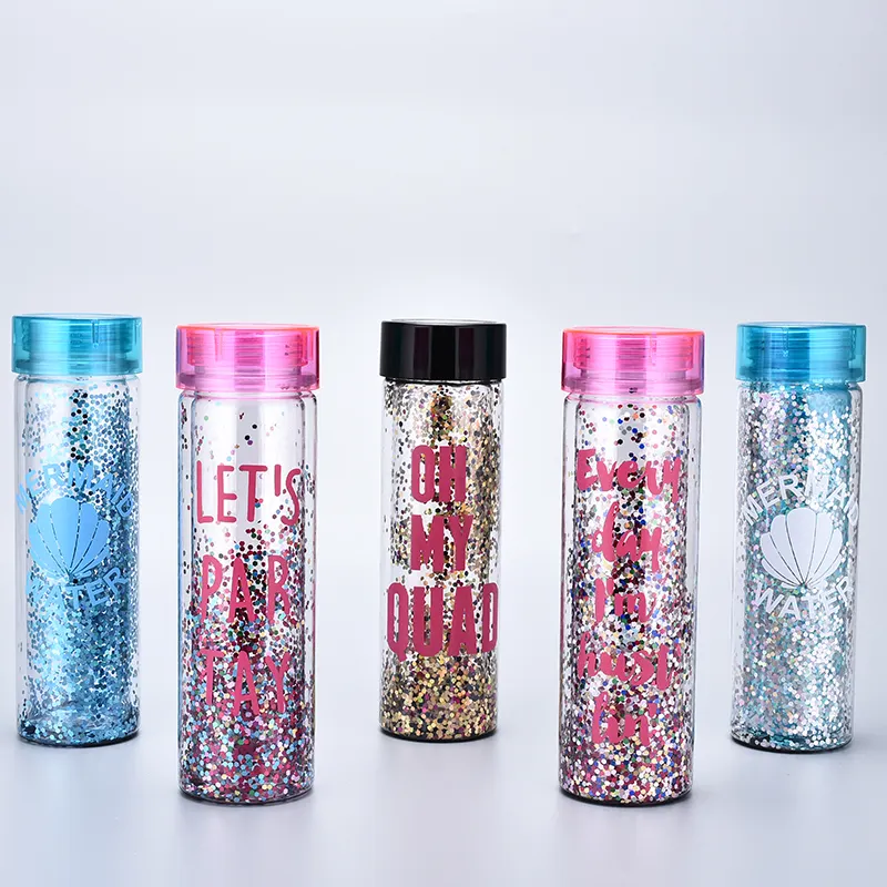 Botellas de agua deportivas de doble pared para niñas, 550ml, con logotipo personalizado, regalos de plástico