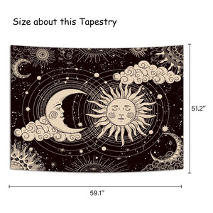 Mặt trời và mặt trăng thẩm mỹ đen tối tinh thần tấm thảm bí ẩn đốt cháy mặt trời và đám mây ngôi sao treo tường trang trí phòng ngủ - Product Image 5