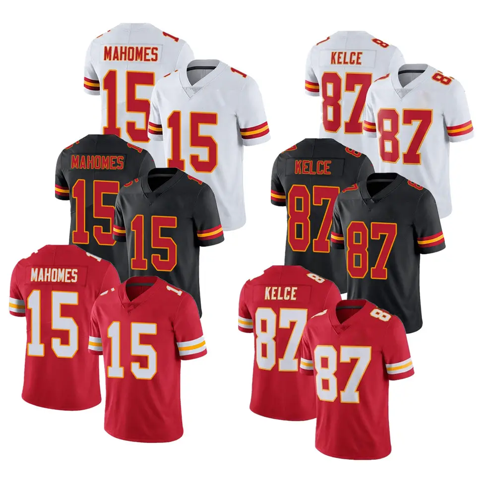 Patrick Mahomes Kansas City Travis Kelce 87 Jersey Football Américain Couture VP Jersey-Rouge