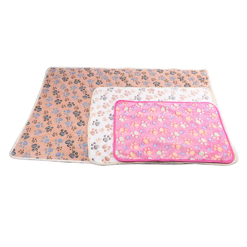 Pet Dog Cat Blanket Large For Dog Cat Animal Fleece Black Paw Print All Year Round Puppy Kitten Bed Warm Sleep Mat Fabric