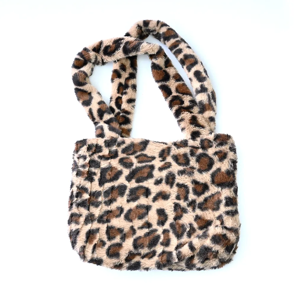 Sac à main et sac à bandoulière à imprimé léopard blanc et noir pour femmes, sac à bandoulière en peluche pour femmes