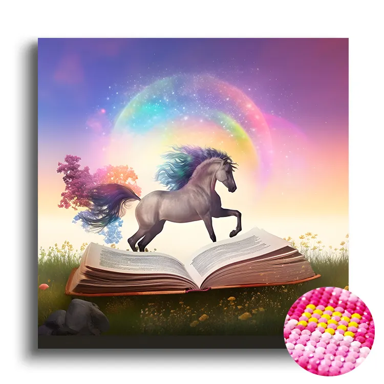 Arco Iris caballo libro conocimiento DIY diamante pintura conjunto lienzo diamante pintura para niños