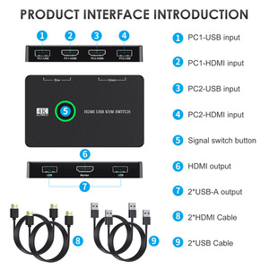 Interruptor de 2 puertos Hd-mi Usb Kvm, dos ordenadores para compartir teclado, ratón y monitores de impresora - Product Image 3
