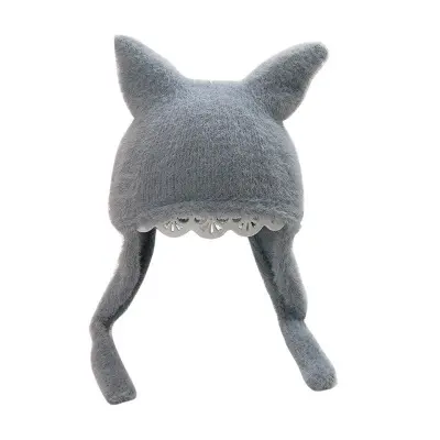OEM 2022 New Autumn Winter Children Hat Fashion Cute Warm Lacework Ears Knitting Wool Cap custom logo