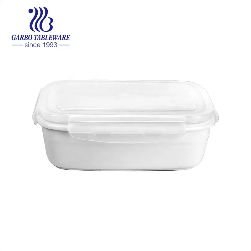 Großhandel billig Lebensmittel qualität elegante weiße Rechteck Lebensmittel behälter 850ml versiegelte Keramik Lunchbox