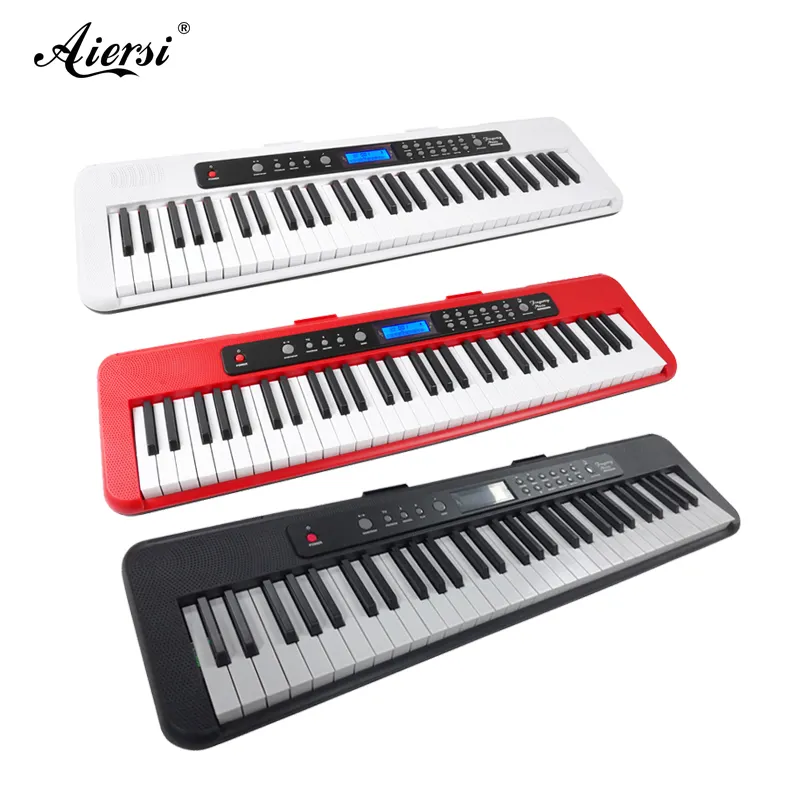 Teclado eletrônico portátil para piano, teclas estilo piano com resposta de toque, preto, branco e vermelho, teclas de cor 61 notas, 22 mm de largura