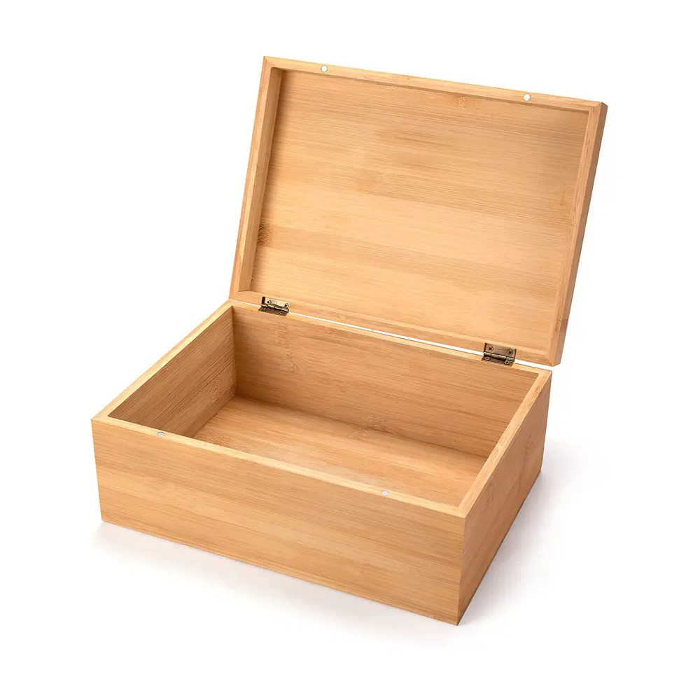 Caja clásica de madera sin terminar, con tapa con bisagras para artes, artesanías, pasatiempos y almacenamiento para el hogar