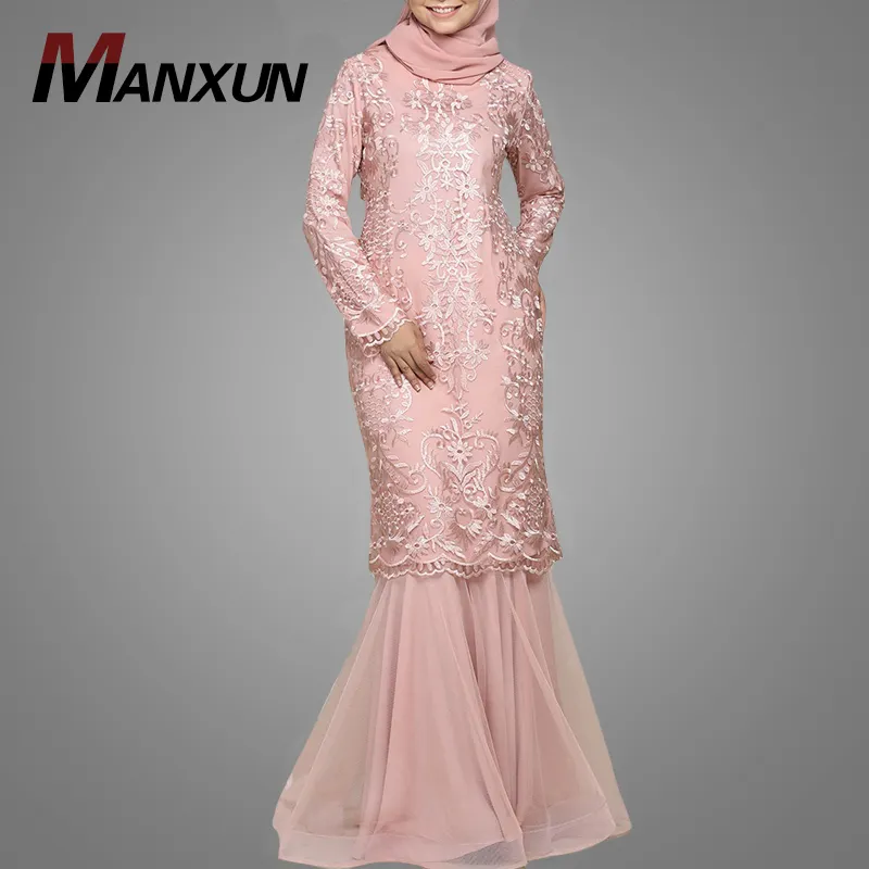 OEM precio al por mayor venta Malasia traje de moda las mujeres modernas Baju Kurung de noche vestido de noche manga larga Blusa con falda