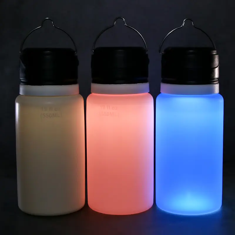 Intelligente faltbare Tasse und Trink flasche 500ml 1l zusammen klappbare Silikon-Wasser flasche mit LED-Licht