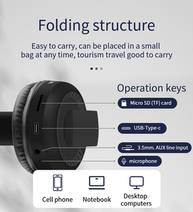 Novo Fone de Ouvido Sem Fio com Graves Potentes, Conectores USB Tipo-C, Canal Estéreo, Dobrável, <span class=keywords><strong>Bluetooth</strong></span> - Product Image 3