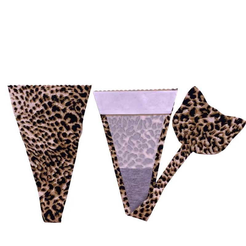 Calcinha sexy sem alças com estampa de leopardo, reutilizável, sem alças, invisível e confortável, padrão c