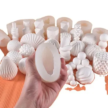 Molde de silicone para bolo fondant 3D, molde de silicone para velas perfumadas, desenho de forma geométrica artesanal J2W64