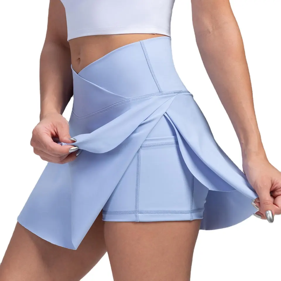 New Design Mulheres V-shaped Saias De Tênis Com leggings Bolsos Workout Sports Golf Saia