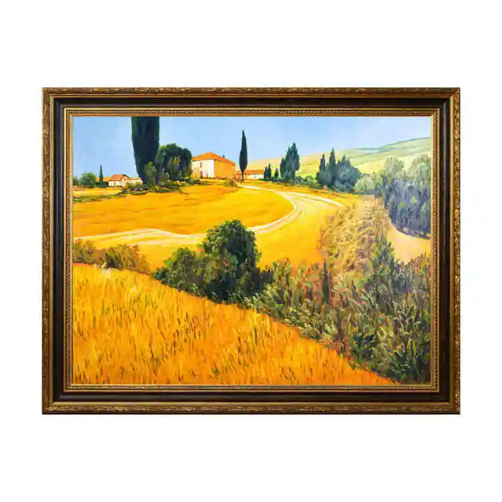 Hecho a mano Mediterráneo Rural Italiano Bella Toscana Villa pintado a mano paisaje pintura al óleo