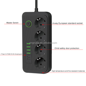 Regleta de alimentación europea al por mayor de fábrica con cargador USB, cable de extensión de 6 puertos, 4 salidas, toma de corriente móvil multifuncional - Product Image 4
