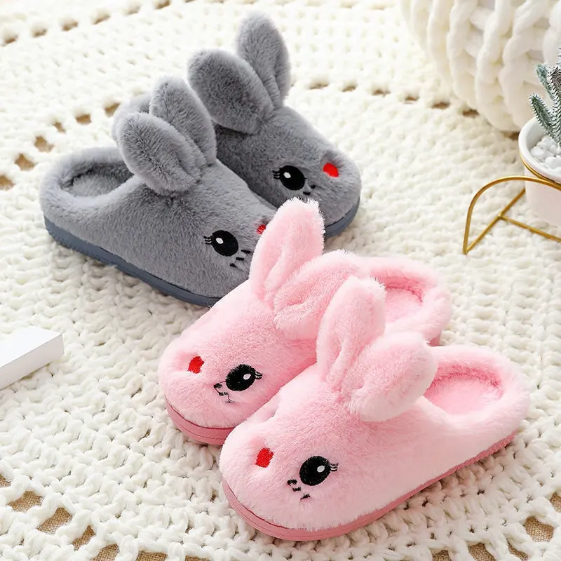 Pantoufles en peluche de lapin mignon pour enfants, chaussures d'intérieur pour garçons et filles, pantoufles en coton, nouvelle collection hiver 2022