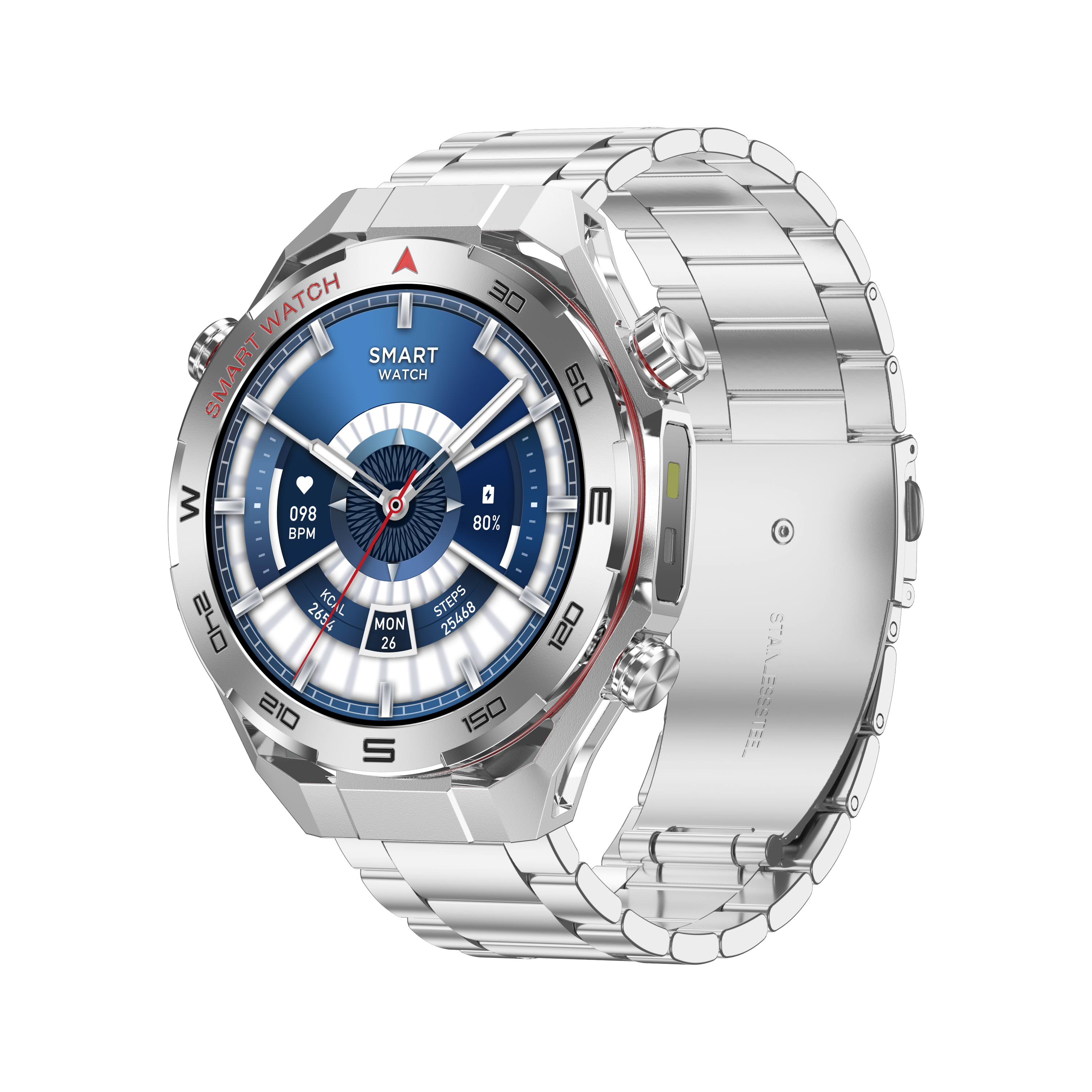 Boîtier argenté + bracelet en acier inoxydable argenté