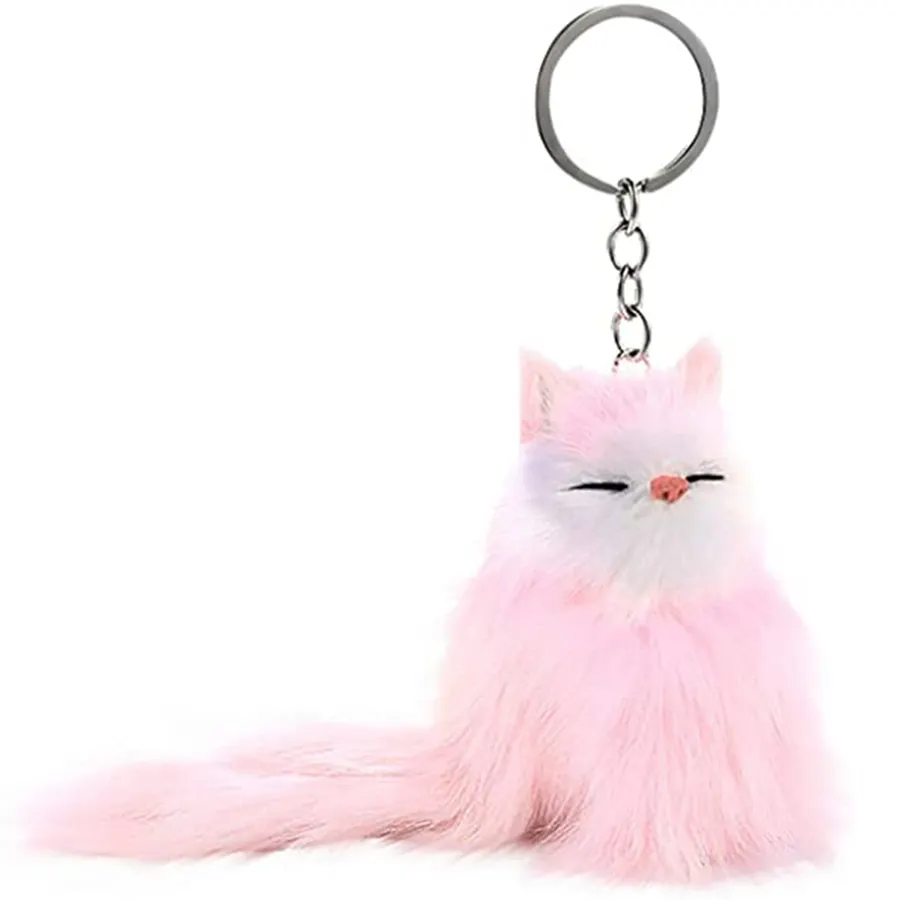 C2221 precio de promoción gato de peluche lindo Animal aleación llavero mochila colgante barato Rosa esponjoso llavero de aleación de felpa