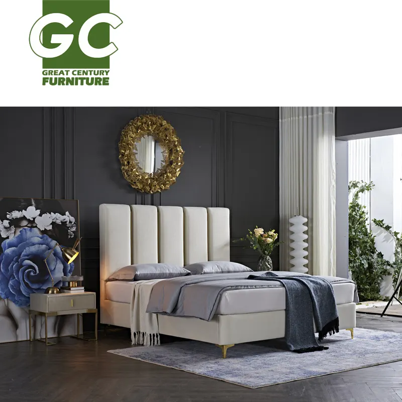 Ensemble de meubles de chambre à coucher GC lit classique king size de luxe cadre de lit queen up-lits rembourrés 200x180 design en cuir lits de luxe modernes