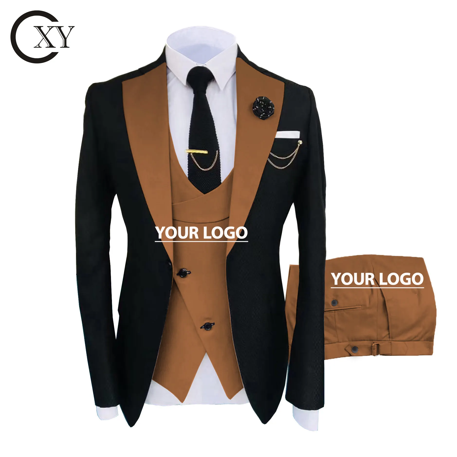 Hot Fashion Slim Fit Blazer 3 Pcs Twee Stuk Set Bruiloft Piekte Revers Bruiloft Prom Terno Masculino Formele Fit mannen Pak