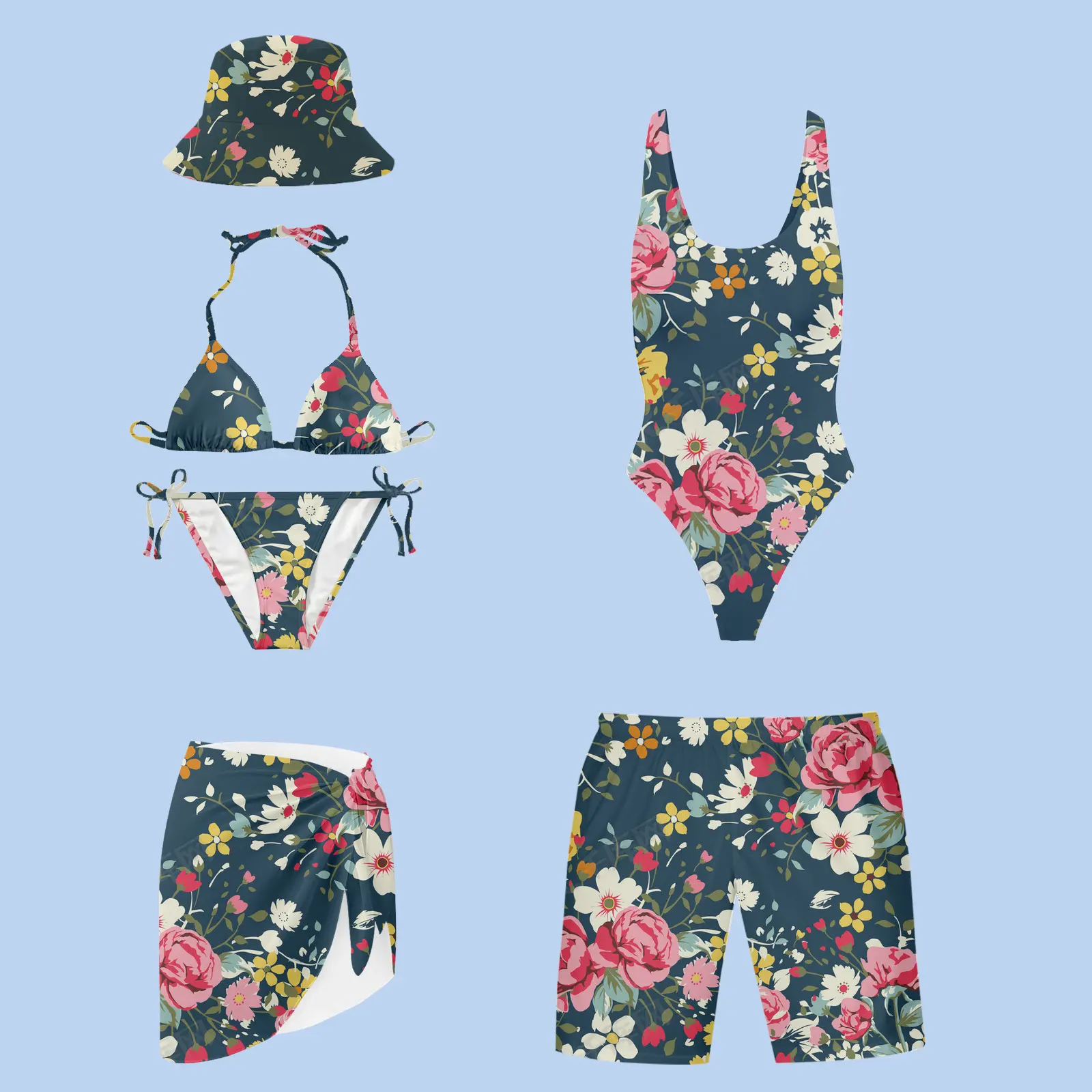 Conjunto de Bikini con estampado Floral para mujer, ropa de playa modesta, traje de baño de dos piezas ajustable con nudo