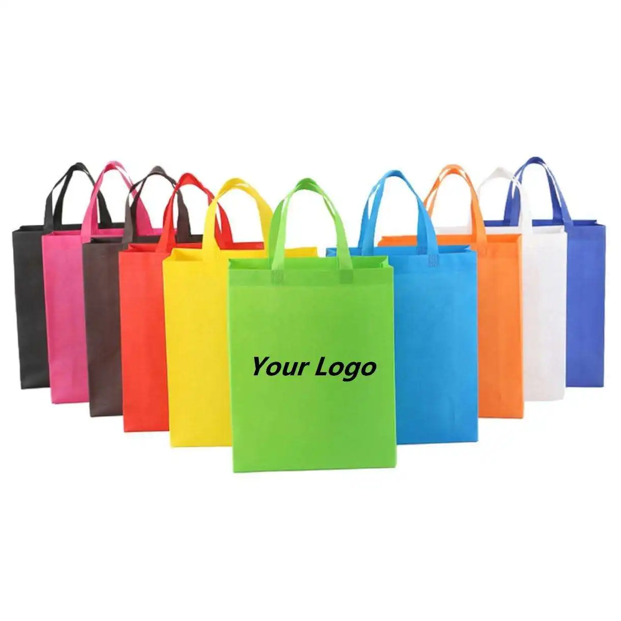 Tas anyaman cetak Logo kustom tahan lama multi warna tas belanja lipat tidak ditenun dapat digunakan kembali