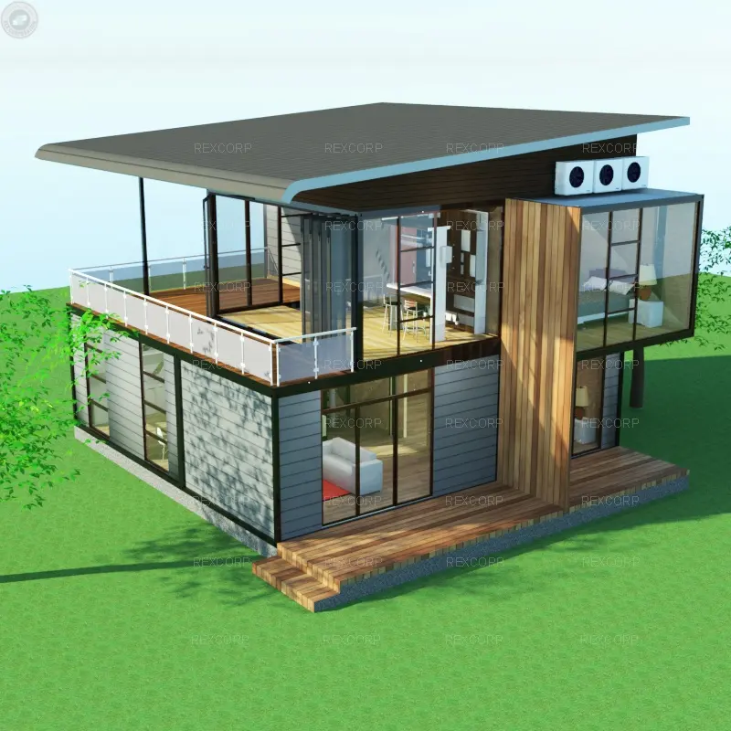 Contenedor Modular de lujo para el hogar, casa prefabricada, estándar de EE. UU., de 2 niveles, 162m2