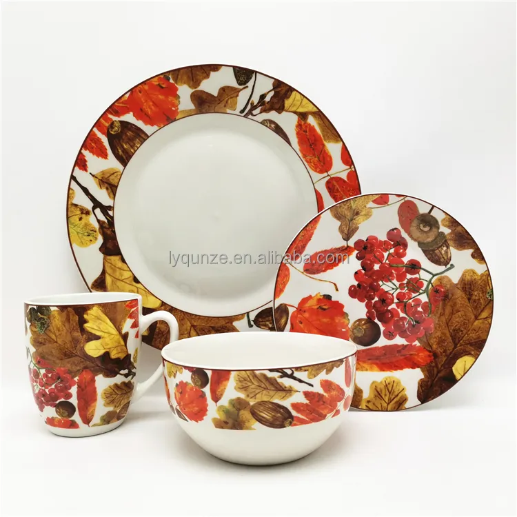 Offre spéciale Ustensiles de cuisine pour la maison Ensembles d'assiettes en céramique Vaisselle 16pcs Service de table en porcelaine blanche