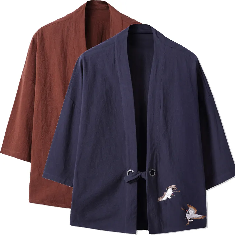 Kimono de estilo Harajuku japonés con bordado de grulla, traje de samurái para hombre y mujer, ropa asiática Yukata, cárdigan, chaqueta para mujer