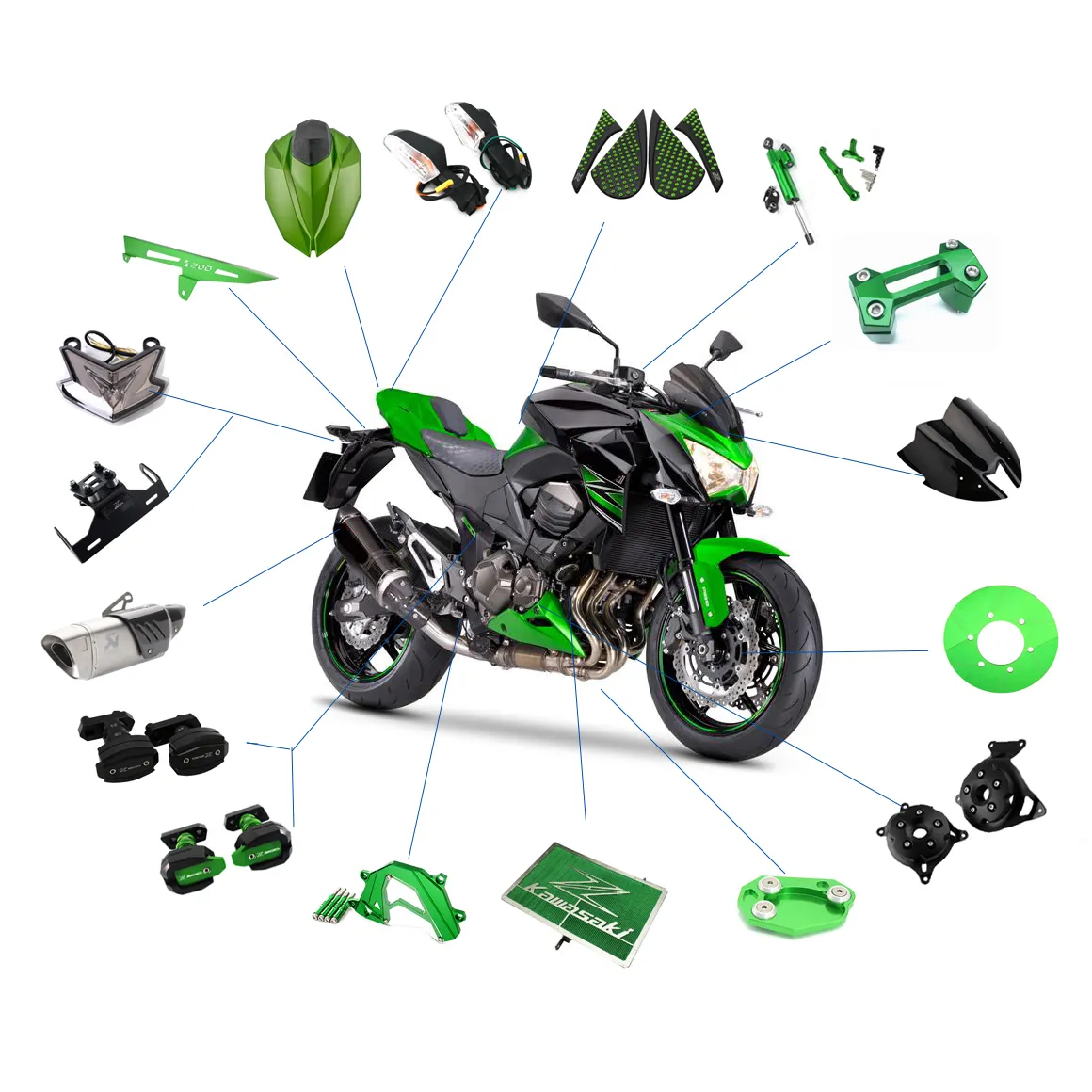 Realzion özelleştirmek motokros yarış motosiklet aksesuarları motosiklet Dirtbike vücut sistemleri için yedek parça Kawasaki