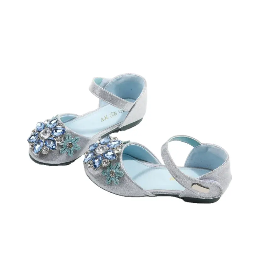 Sapatos de princesa para meninas, sandálias de princesa para meninas verão rosa azul sapatos infantis de fundo macio vestido sapatos de cristal para aniversário e festa