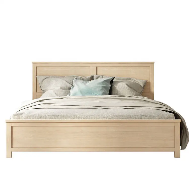 High Quality Nordic Style Luxury Bedroom Furniture Solid Wood Feet Low Box Bed King Bed