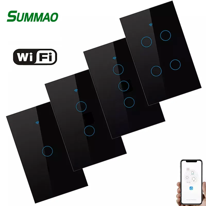 10A pannello in vetro AU US Standard americano Smart WIFI Light Touch interruttori elettrici 1/2/3/4 Gang interruttore a parete con alimentazione controllata Wi-Fi