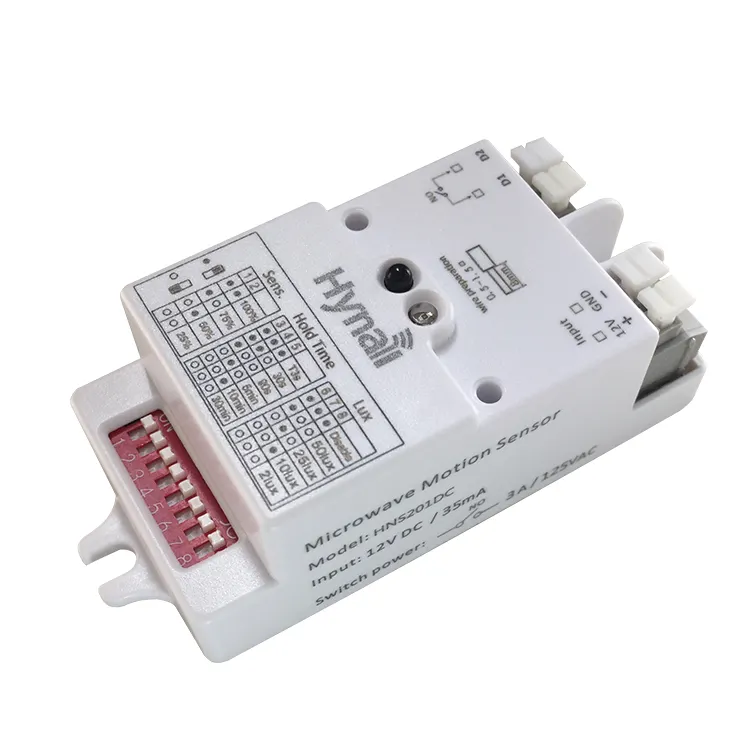 Eingebauter Niederspannungs-IP20-Ein/Aus-und Lux-Schalter für Mikrowellen-Bewegungs sensor mit trockenem Kontakt