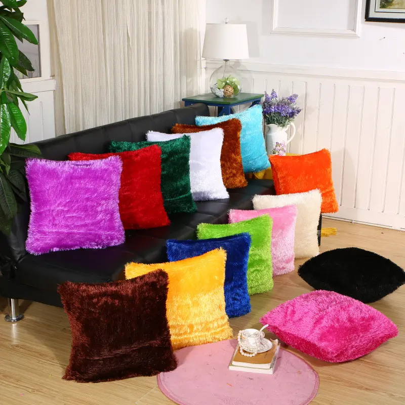 Vente chaude personnalisé multicolore velours housse de coussin longue peluche maison décorative 43*43 velours housse de coussin