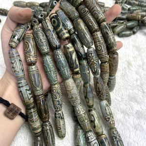 Toptan 40mm tibet antik yeşil <span class=keywords><strong>Dzi</strong></span> boncuk kırmızı siyah beyaz yeşil antika tibet akik boncuk bilezik yapımı için
