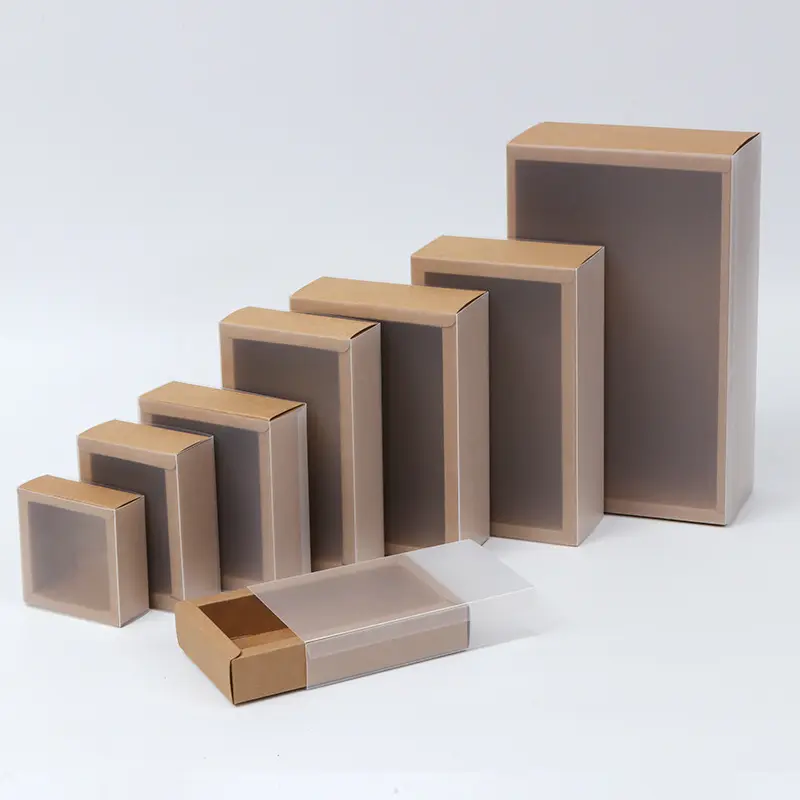 Custom Cheap CMYK Printing PVC Drawer Box with window kraft paper drawer box packaging box
