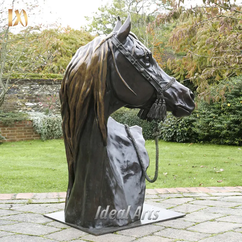 Escultura de estatua de metal con cabeza de caballo de bronce fundido antiguo decorativo para jardín