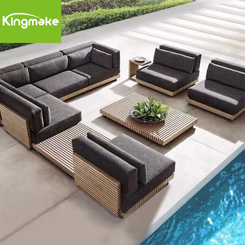 High End Garden Lounge furnitur luar ruangan mewah mebel teras padat Set Sofa jati kayu percakapan luar ruangan