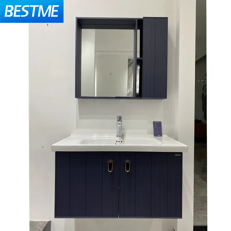 Wall hung Factory Modern Bathroom Vanity Single Sink Cabinet In Aluminum finish with Mirror Vanity Cabinet