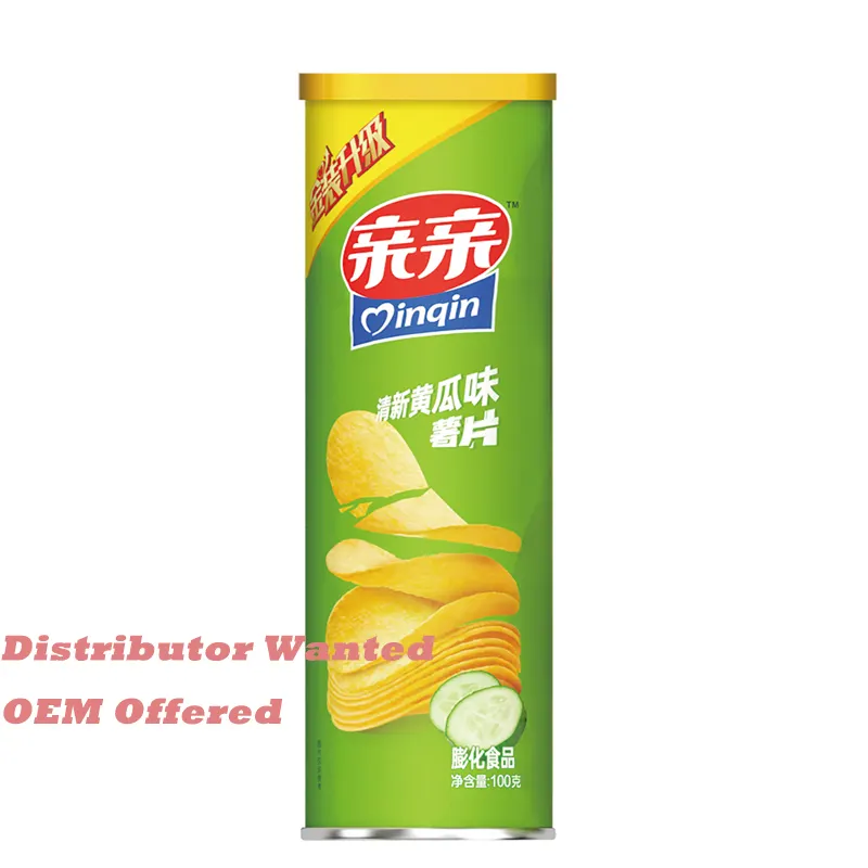 QINQIN OEM vente en gros conserves chips de pomme de terre saveur concombre 60g loisirs collations distributeur ventes aliments personnalisés