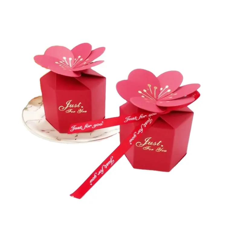 Hermosa hoja de oro flor diseño boda fiesta favores cajas pequeño caramelo chocolate embalaje caja de regalo de papel