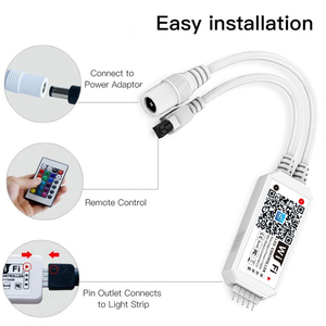 DC 12-24 В RGBW светодиодный Wi-Fi контроллер 5-контактный 4-канальный PWM сигнал умный цветной диммер приложение голосовой синхронизации музыка ИК 24-клавишный пульт дистанционного управления - Product Image 6