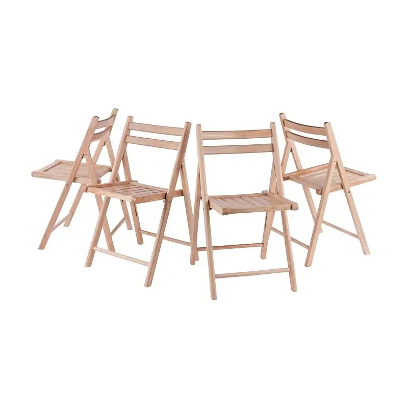 Conjunto de 4 cadeiras dobráveis de madeira folclórica com acabamento natural em pinho com técnica polida para pais - tema amor