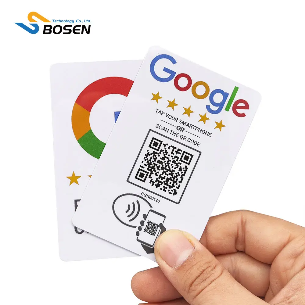 Código QR Tarjeta de visita digital Programable PVC Plástico Impreso personalizado NFC Google Review Tarjetas