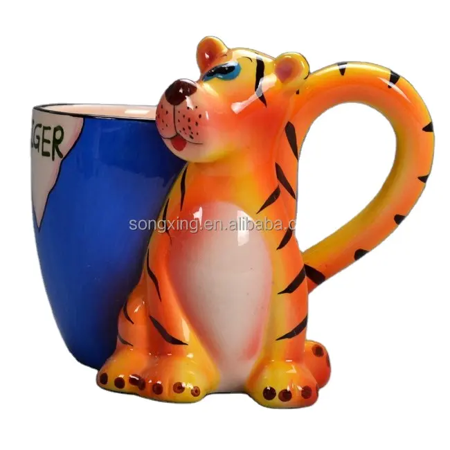 Wholesale special ceramic mug gift cute sea animals design handle dolomite porcelain coffee mug with hand painted design