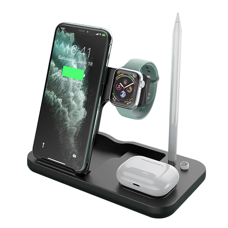 Foldable 15W Qi Wireless Fast Charger 4 in 1 Foldable Charging Dock Station for Apple Airpods iWatch iPhone