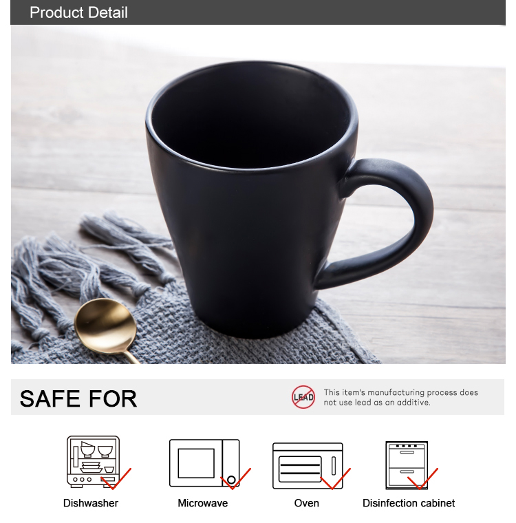 High-quality Custom Brand Logo 360ml Black  Coffee Mugs With Hand