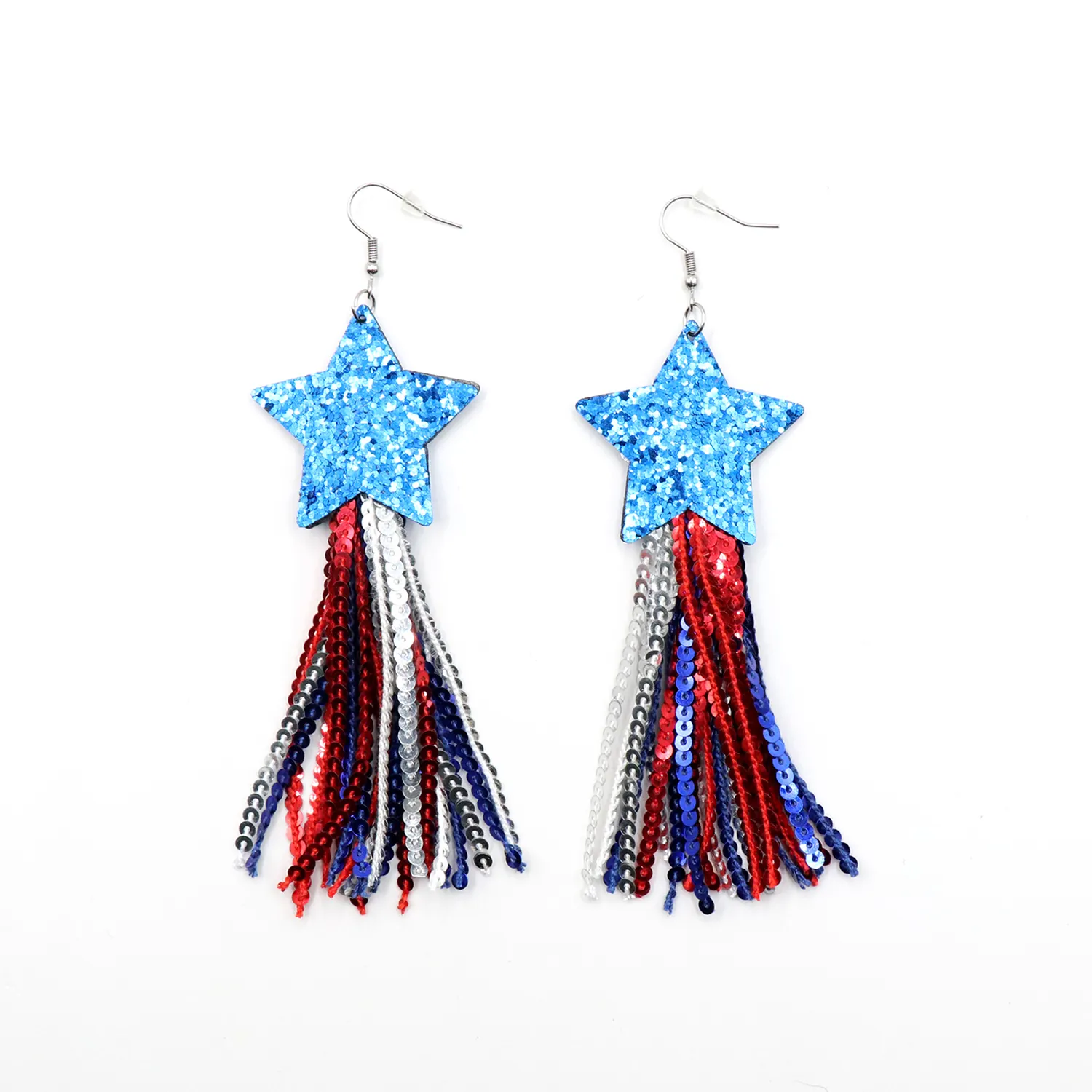 MD150ER2335 New Cross-Border Handmade Women's Earrings Colorful Tassel Sequins Five-Pointed Star Independence Day