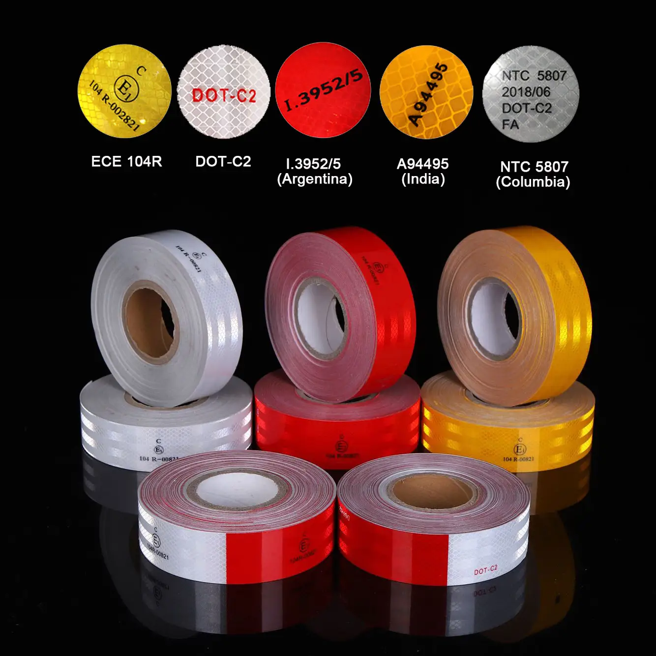 Saudi Arabic Market Custom PET Metalized 50mm Conspicuous Hi Vis Yellow Saso 2913 Reflective Tape For Vehicles Trucks Safety